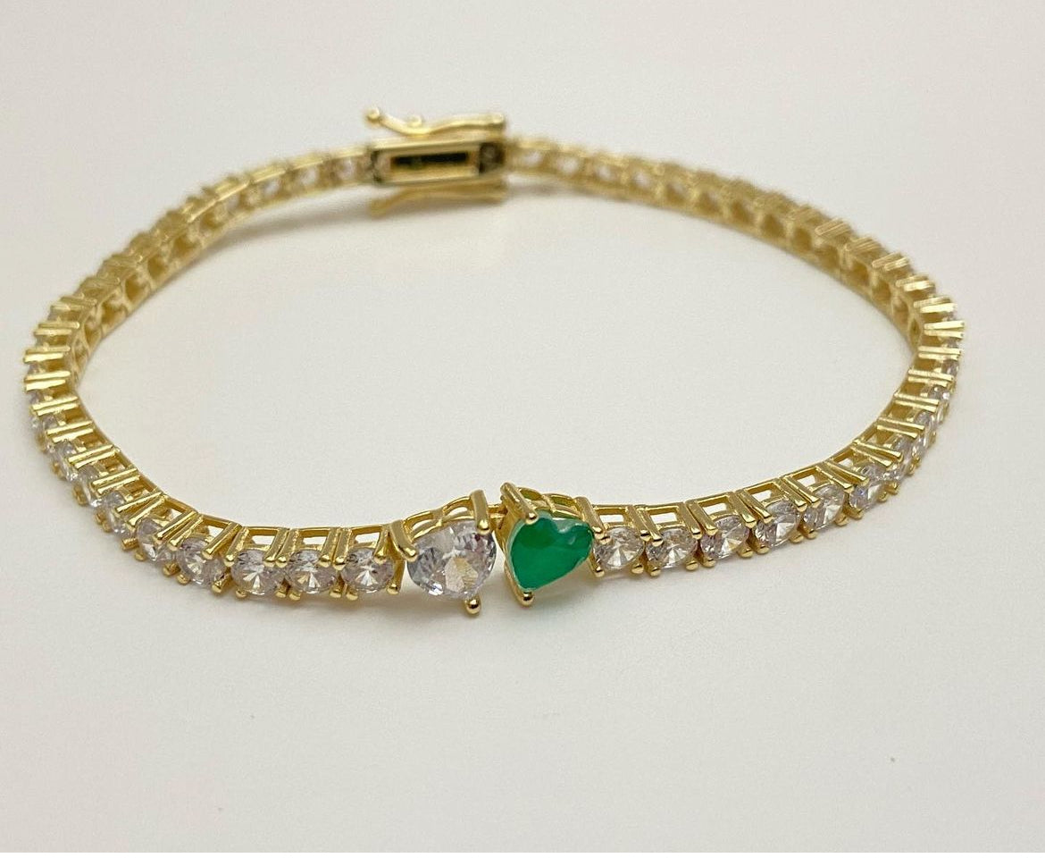 Pulsera Tennischain Con 🤍💚,Plata 925