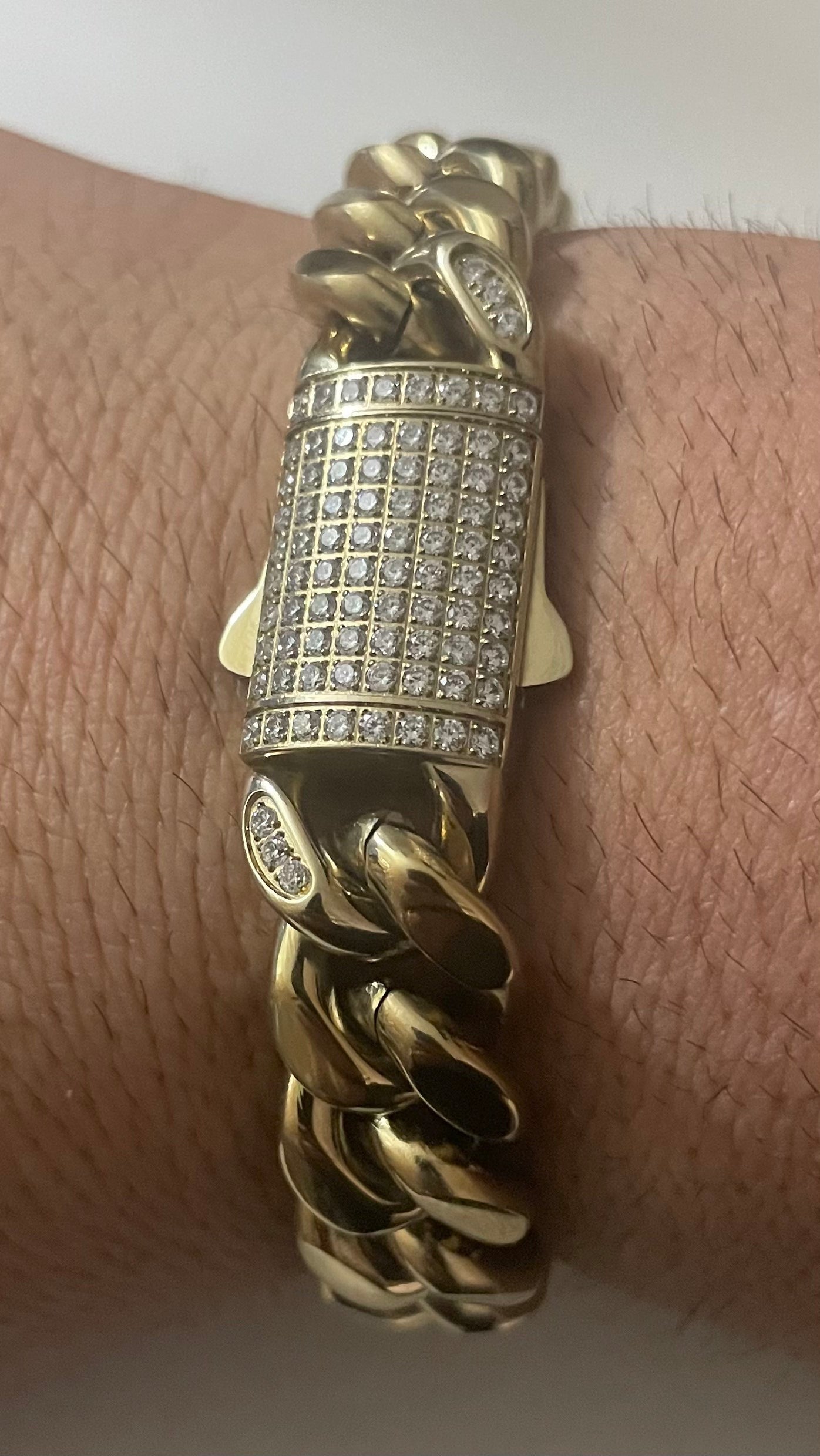 Pulsera Cubana Cierre Mónaco 14mm S.Steel 316L Baño Oro 14k