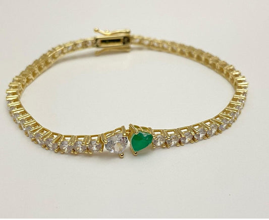 Pulsera Tennischain Con 🤍💚,Plata 925